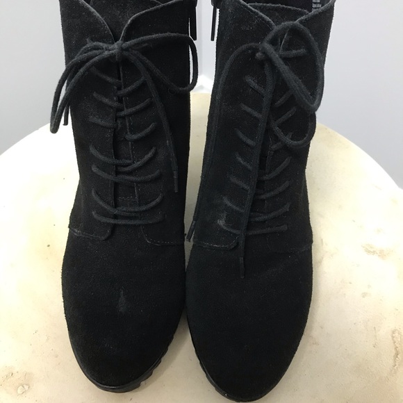 Size 6 Black Suede Wedge Bootie - Picture 1 of 5
